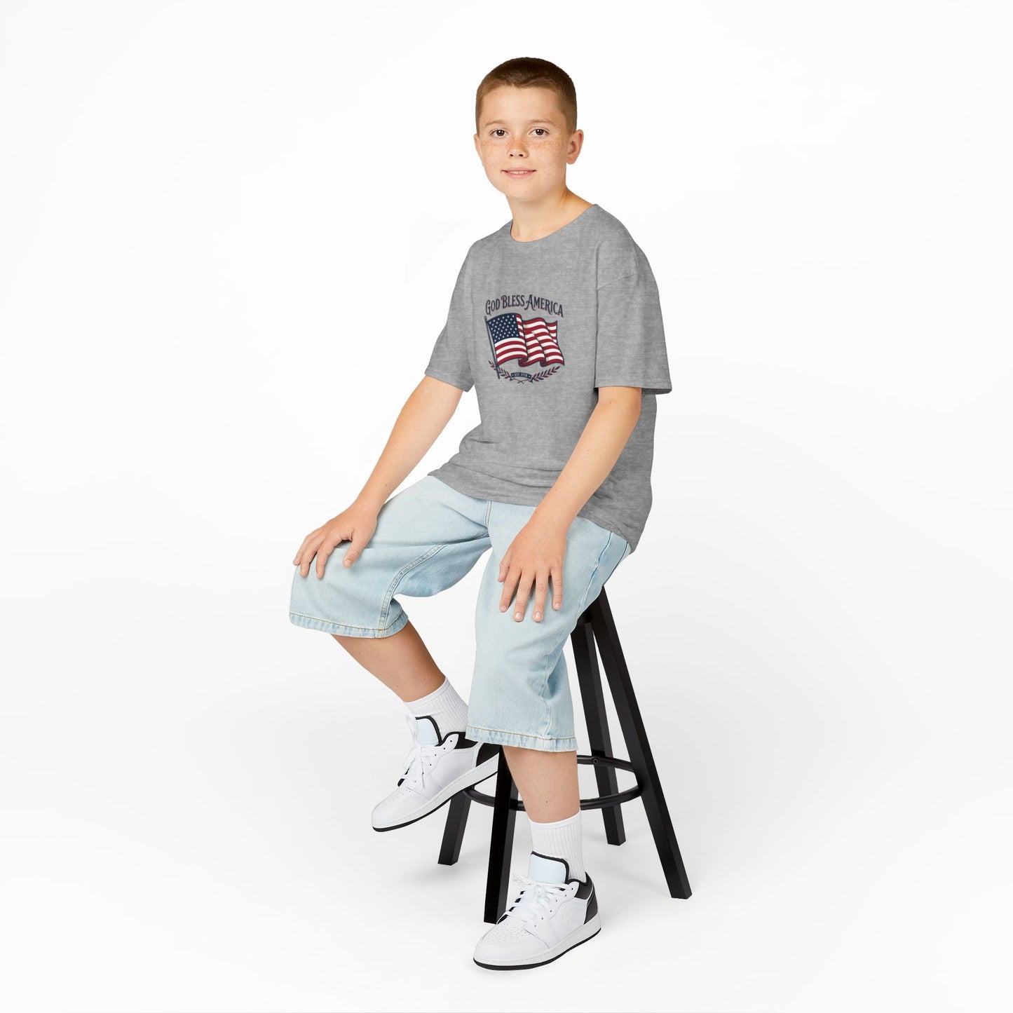 Kids T-Shirt — "God Bless America" American Flag Patriotic Tee for Kids