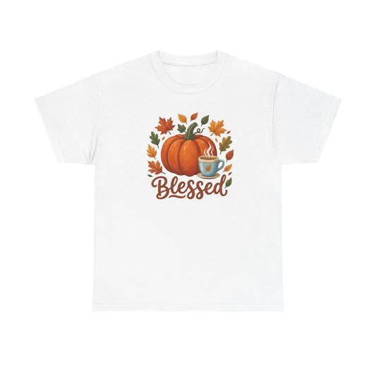 Blessed Pumpkin Fall T-Shirt — Autumn Leaves & Coffee Tee