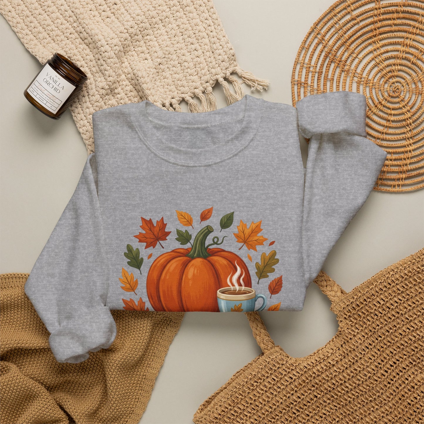 Blessed Pumpkin Fall Sweatshirt — Cozy Autumn Leaves & Coffee Crewneck