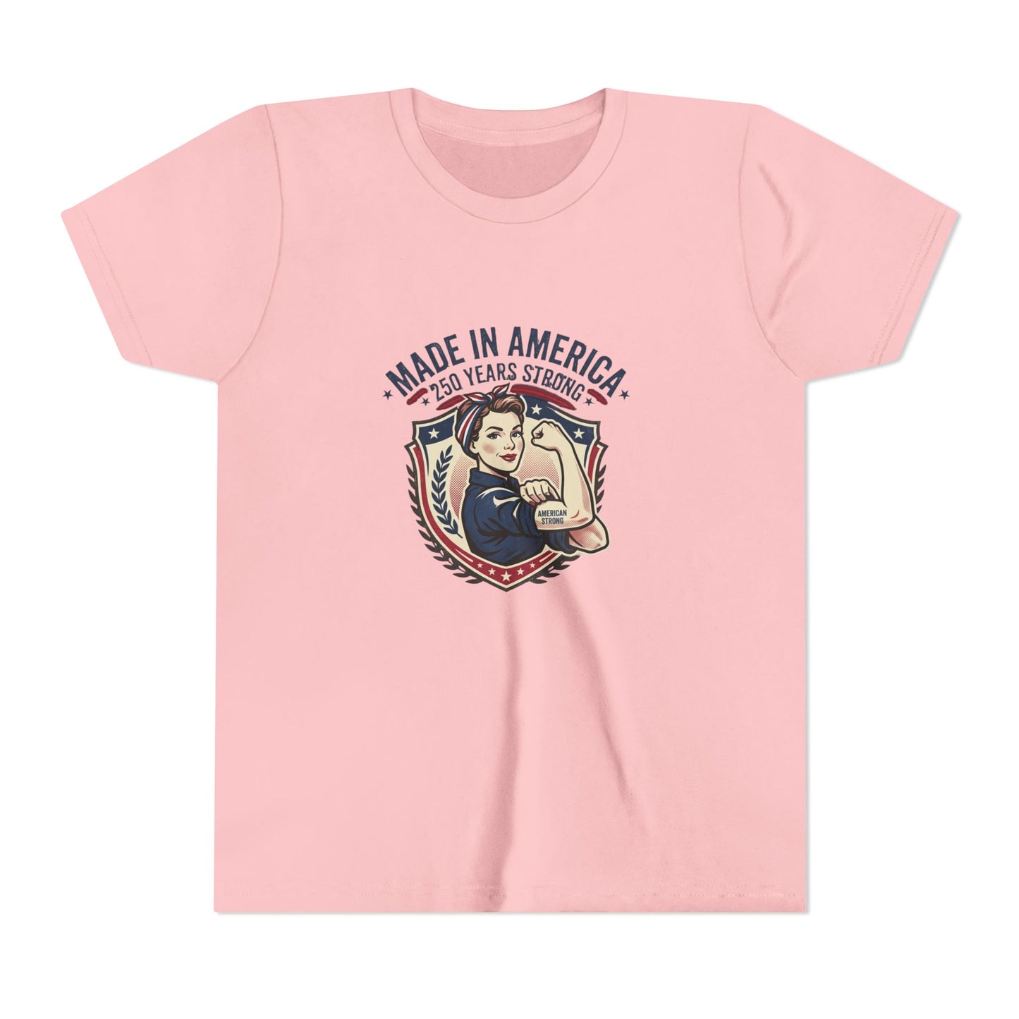 Made in America Youth Tee – "100 Years Strong" Patriotic Rosie Girl Shirt