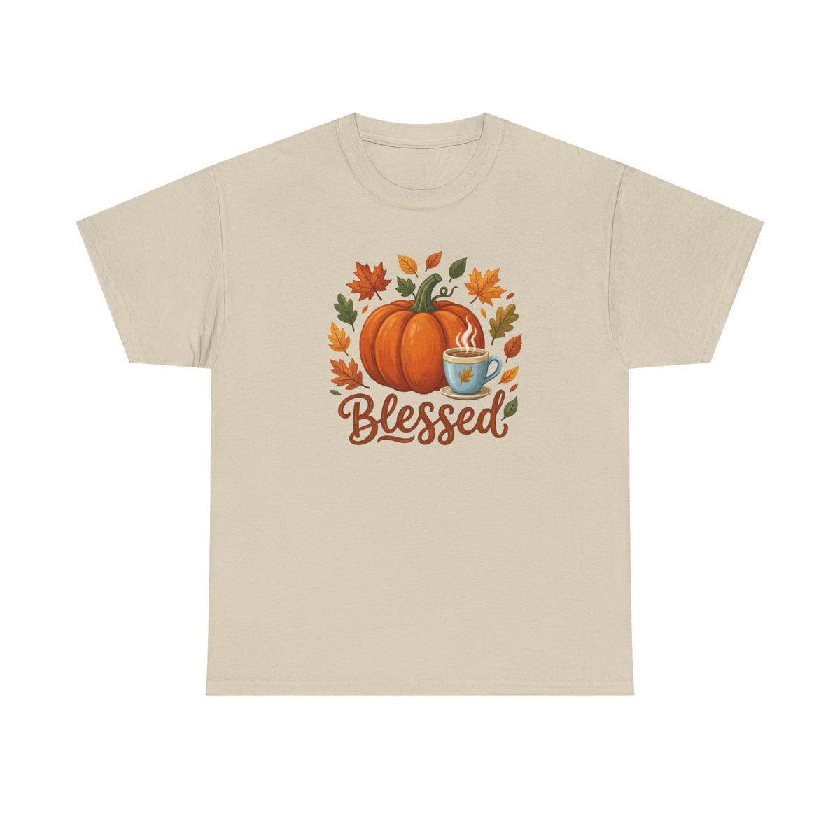 Blessed Pumpkin Fall T-Shirt — Autumn Leaves & Coffee Tee