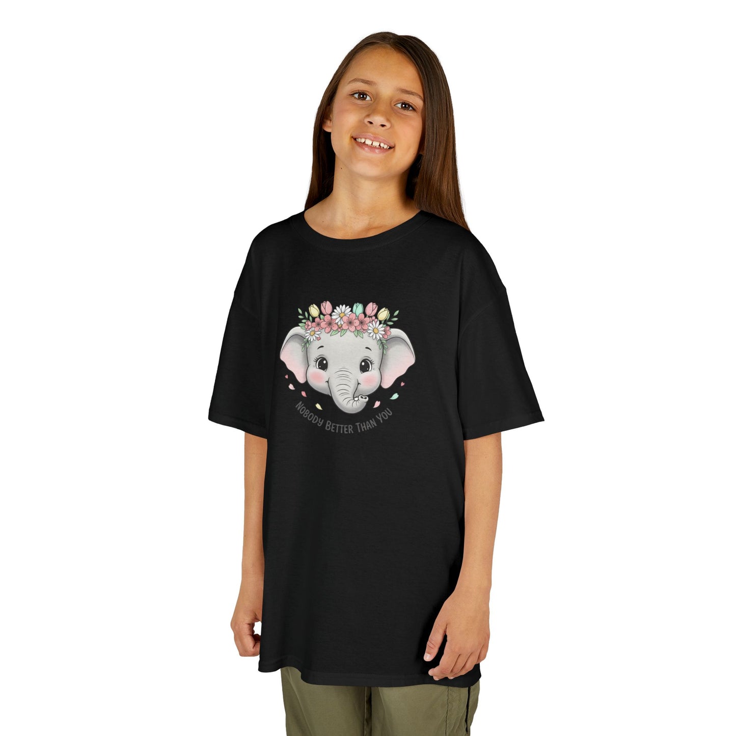 Kids Tee — Cute Elephant with Floral Crown (“Adorable Little One”)