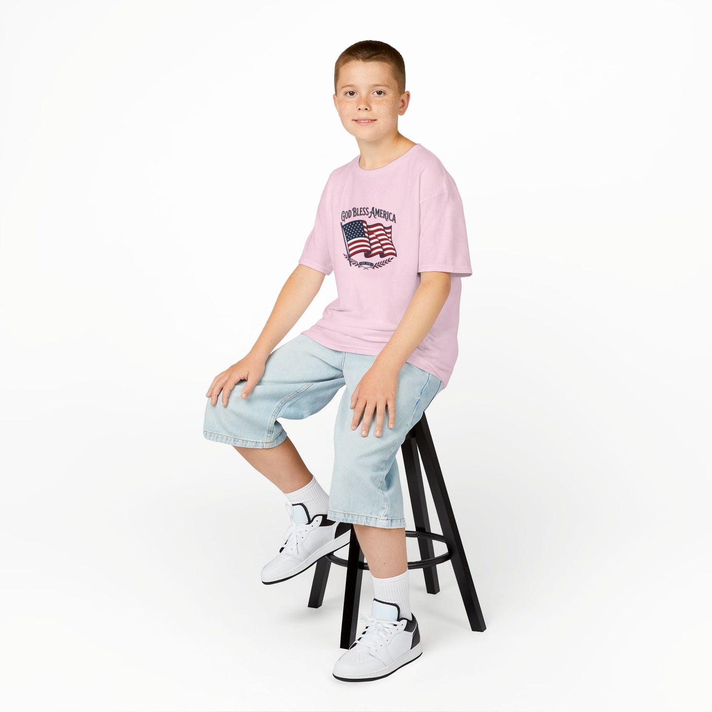 Kids T-Shirt — "God Bless America" American Flag Patriotic Tee for Kids