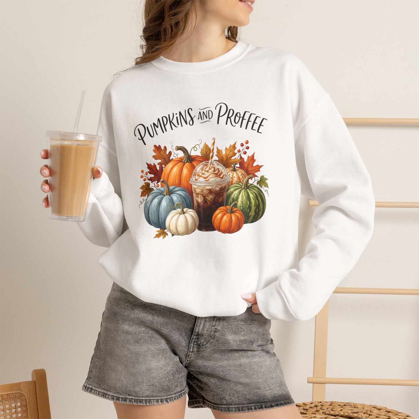 Pumpkins and Proffee (Protein Coffee) Sweatshirt — Fall Pumpkin Bouquet Crewneck