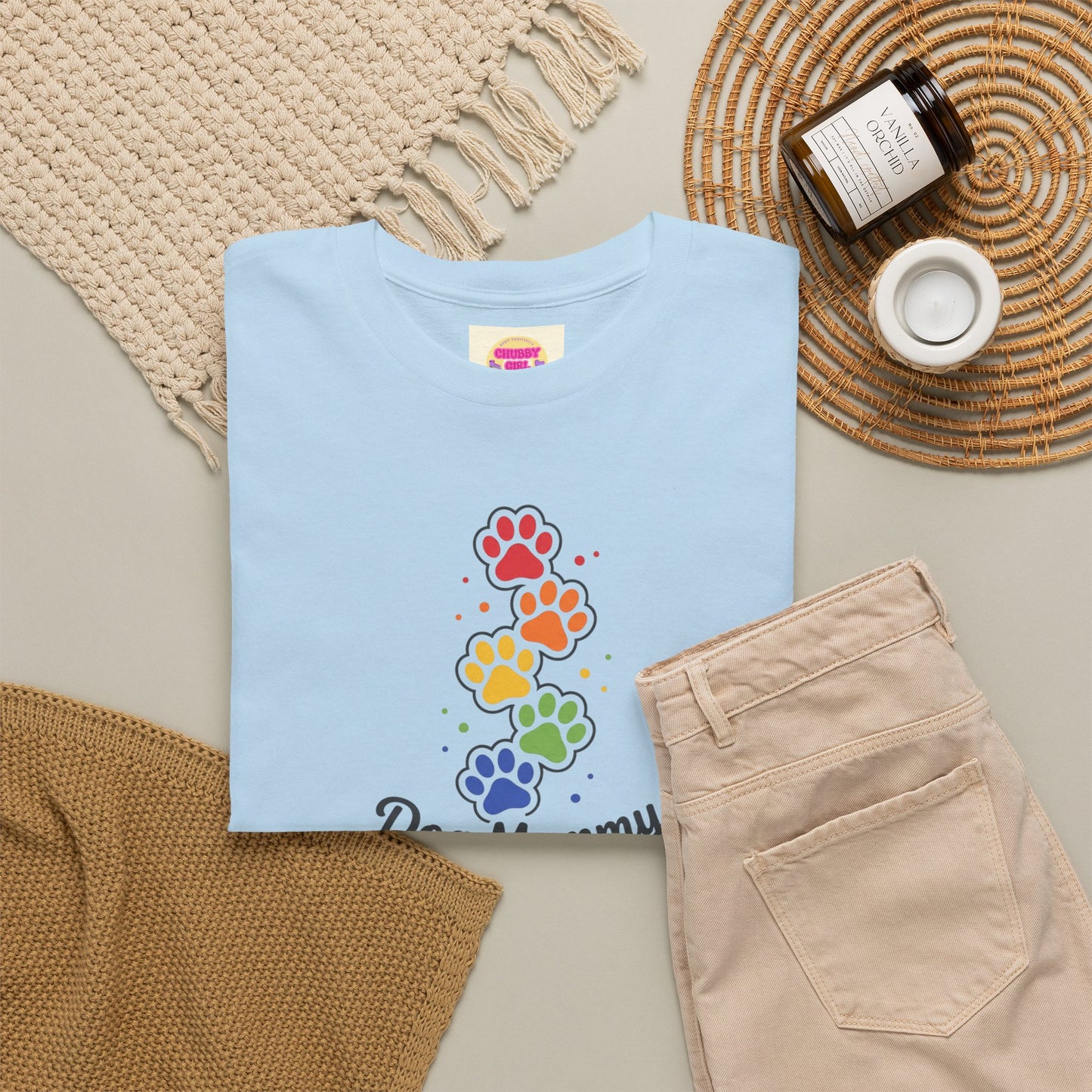 Dog Mommy T-Shirt — Rainbow Paw Print Tee for Dog Lovers