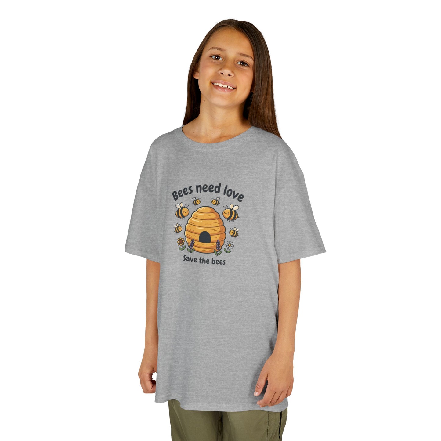Kids Tee — "Bees Need Love" Save the Bees Cute Bee Skep Graphic