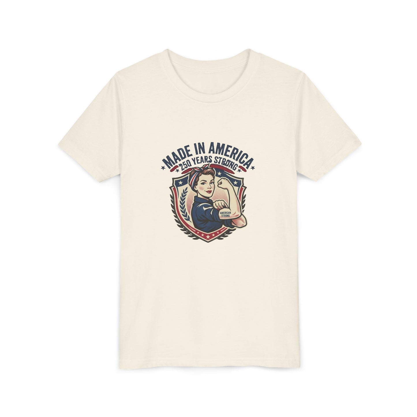 Made in America Youth Tee – "100 Years Strong" Patriotic Rosie Girl Shirt